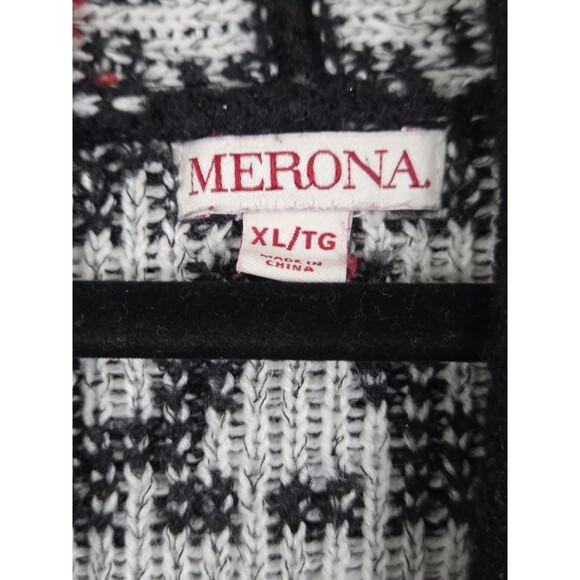Merona Sweater Womens XL Black Red Open Front Cardigan Fair Isle Knit Cabincore - Picture 9 of 9